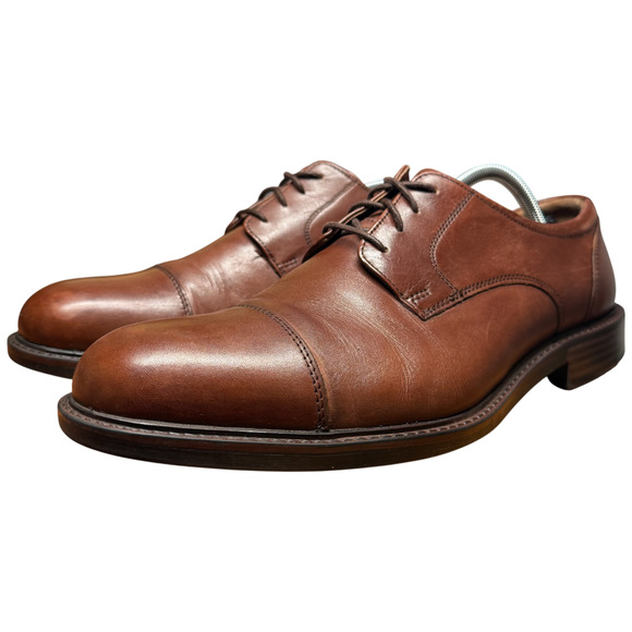 JOHNSTON & MURPHY Tabor Men's 12M Cap Toe Brown Calfskin Leather Dress Shoes - Picture 4 of 13